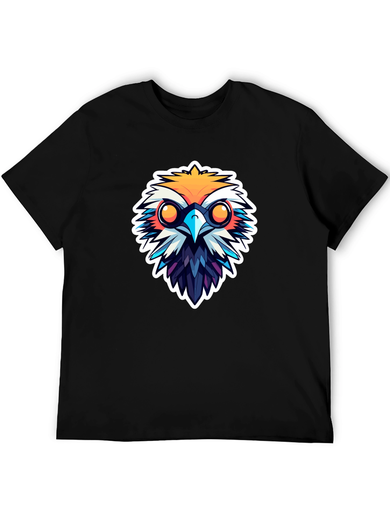 Black Men's Black T-Shirt with Owl Design view 5