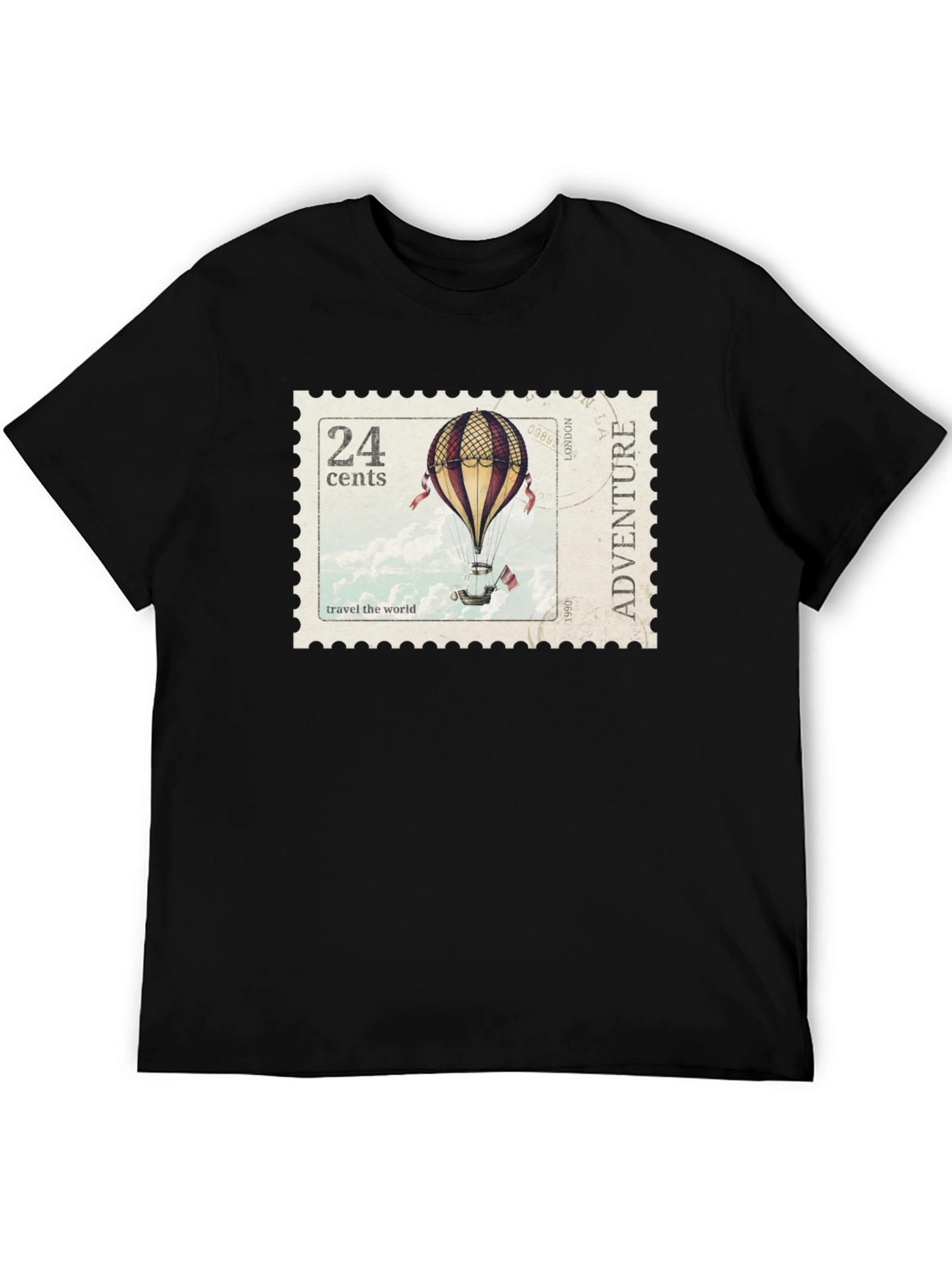 Black Vintage Travel Stamp T-Shirt view 5