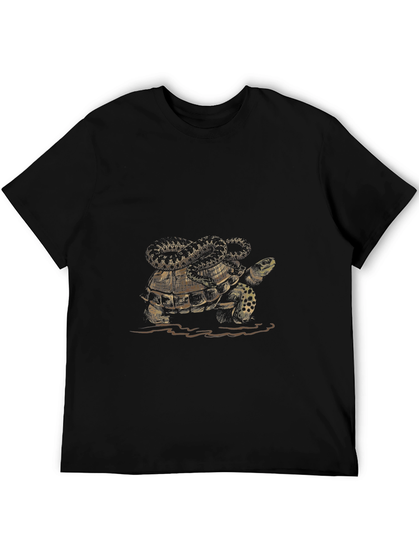Black Turtle and Snake Graphic Print Men's Black T-Shirt view 5