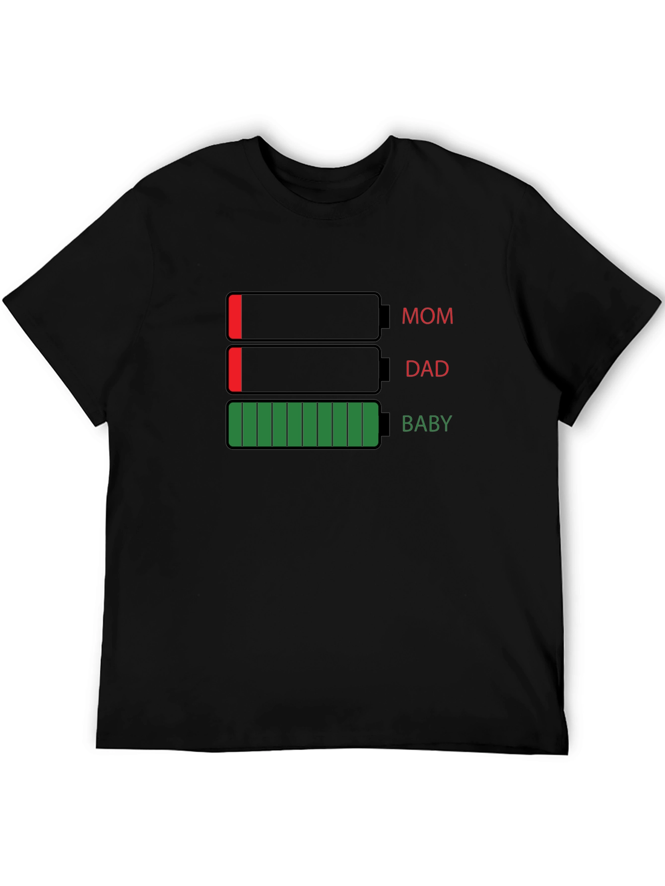 Black Family Battery Level T-Shirt - Dad, Mom, & Baby Power! view 5