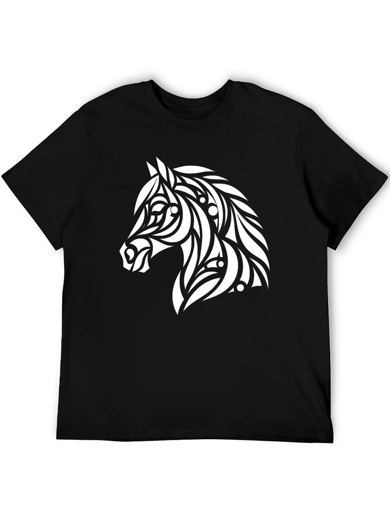 Black Tribal Horse Graphic Tee - Black Cotton T-Shirt view 5