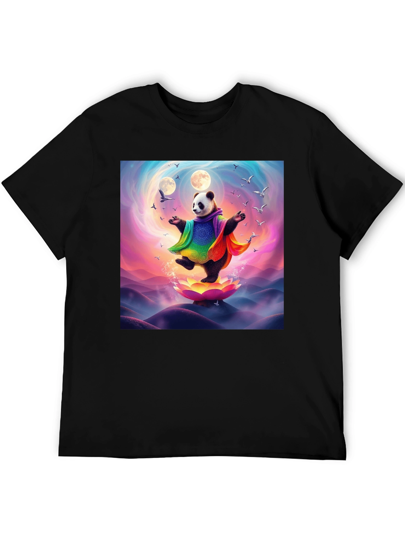 Black Zen Panda T-Shirt - Colorful Meditation Design view 5