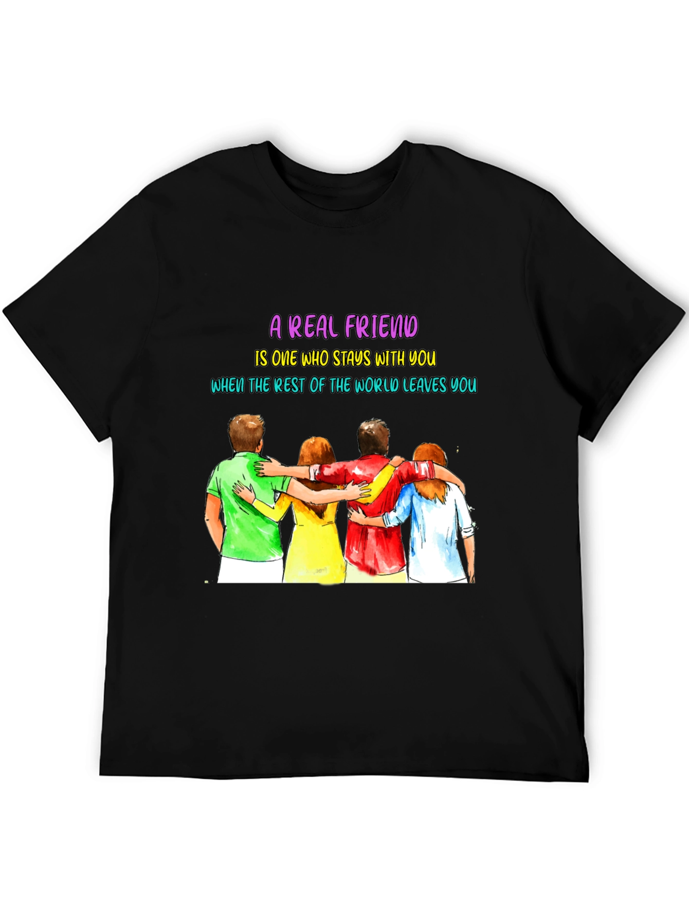 Black A Real Friend T-Shirt - Friendship Graphic Tee view 5
