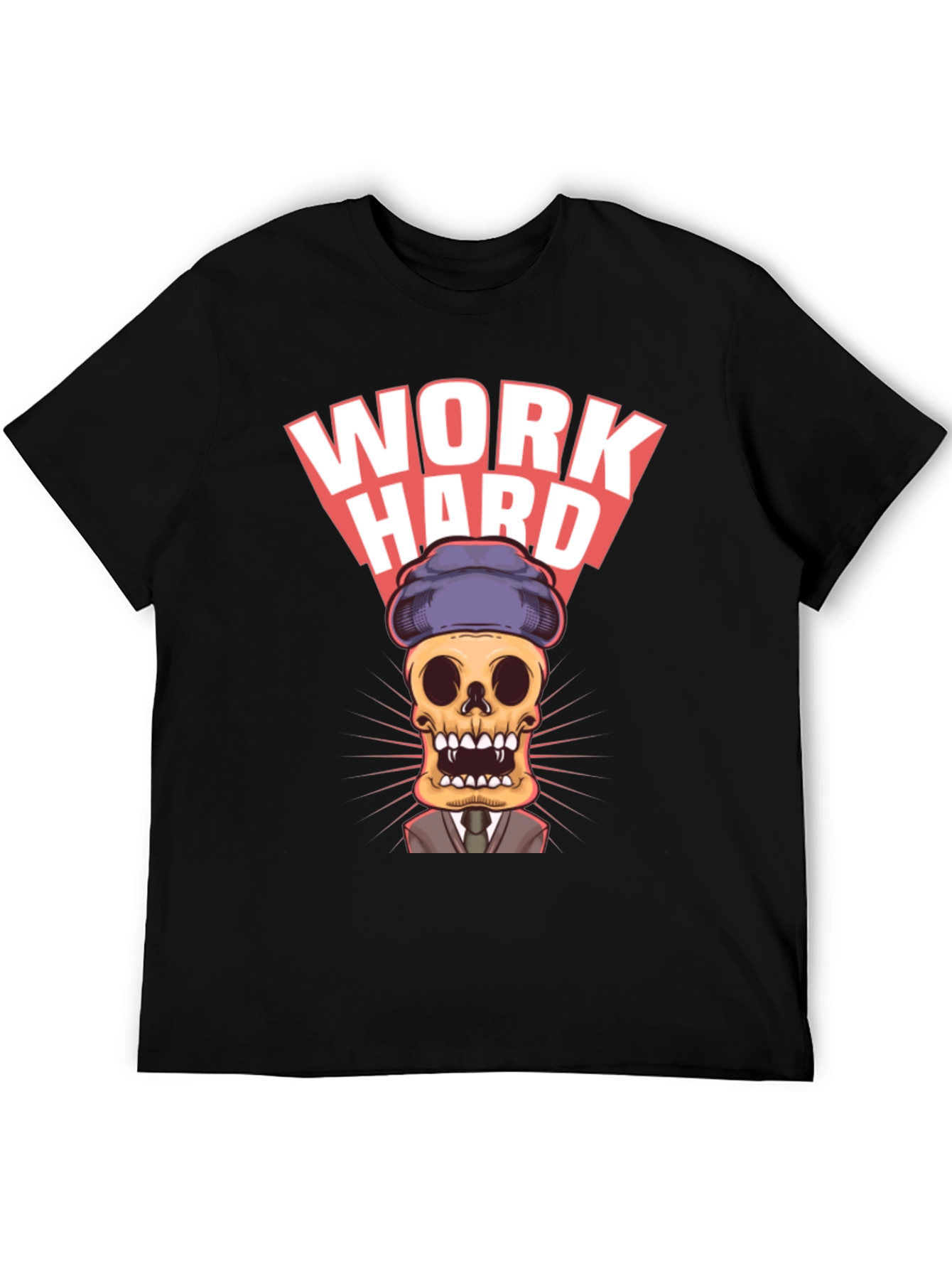 Black Work Hard Skull Graphic Tee - Premium Cotton Blend view 5
