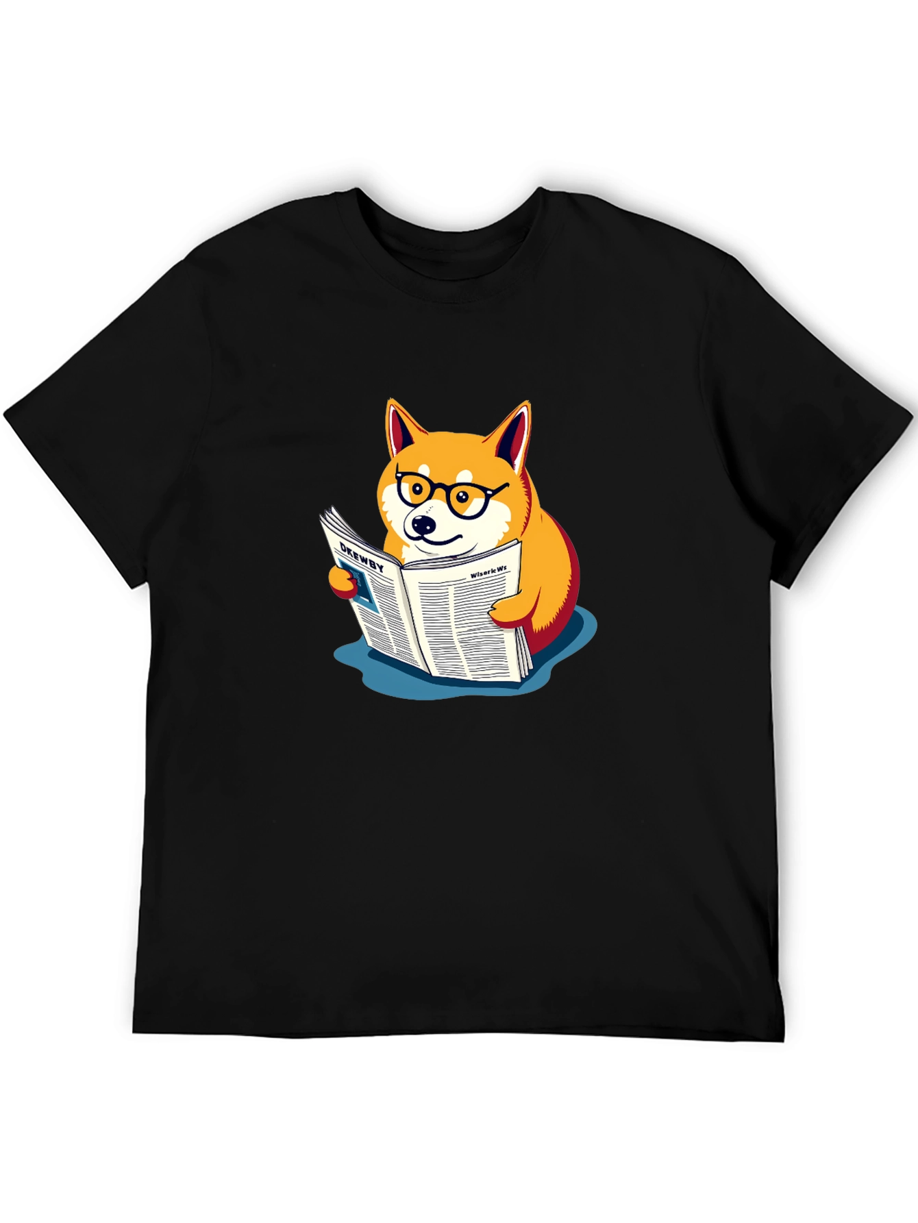 Black Shiba Inu Reading Newspaper Graphic Tee view 5