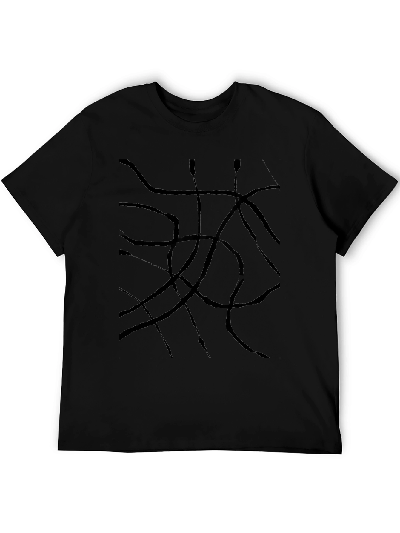 Abstract Line Art Black T-Shirt - 5