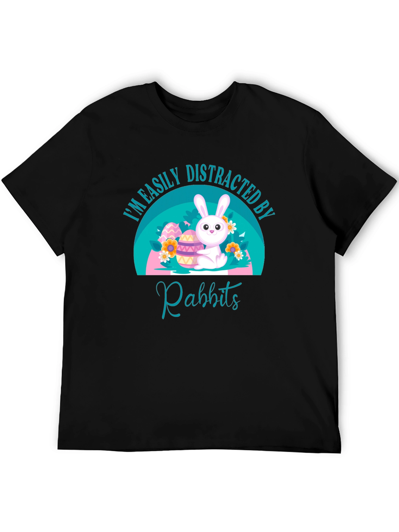 Black Easily Distracted By Rabbits T-Shirt view 5