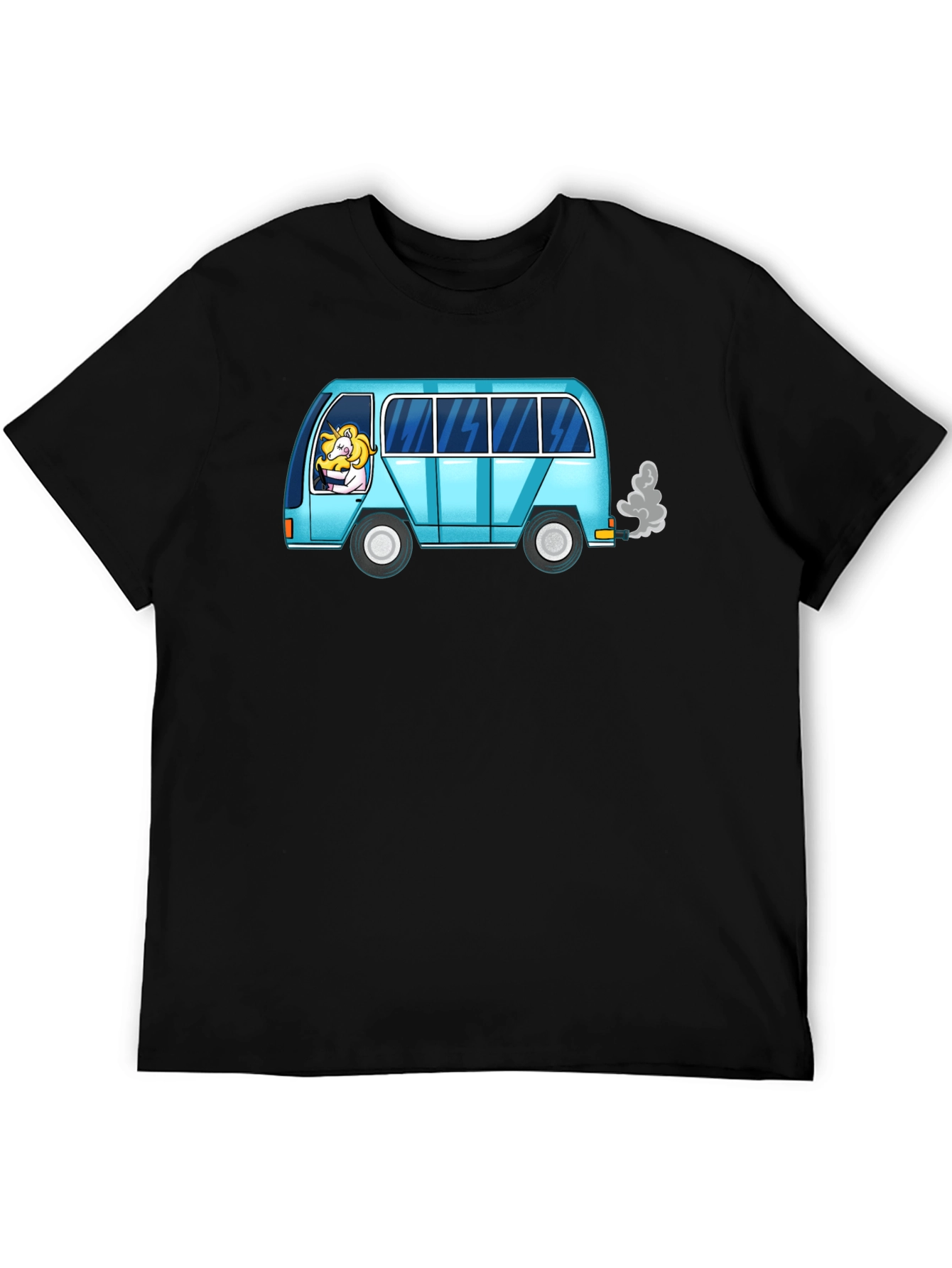 Black Unicorn Driver Tee - Quirky Cartoon Van T-Shirt view 5