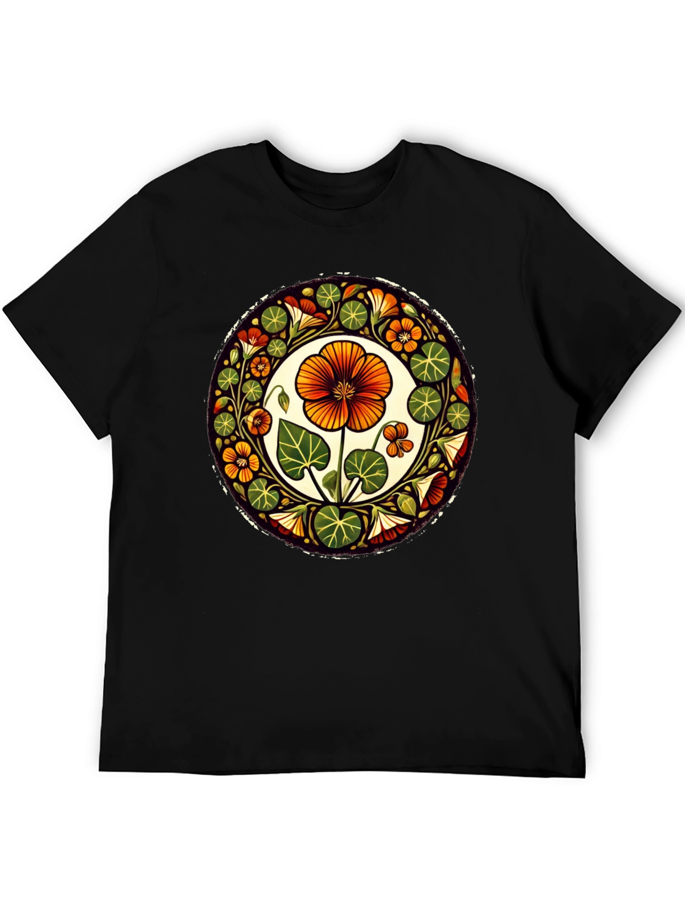 Black Floral Mandala Graphic Tee - Black Cotton T-Shirt view 5