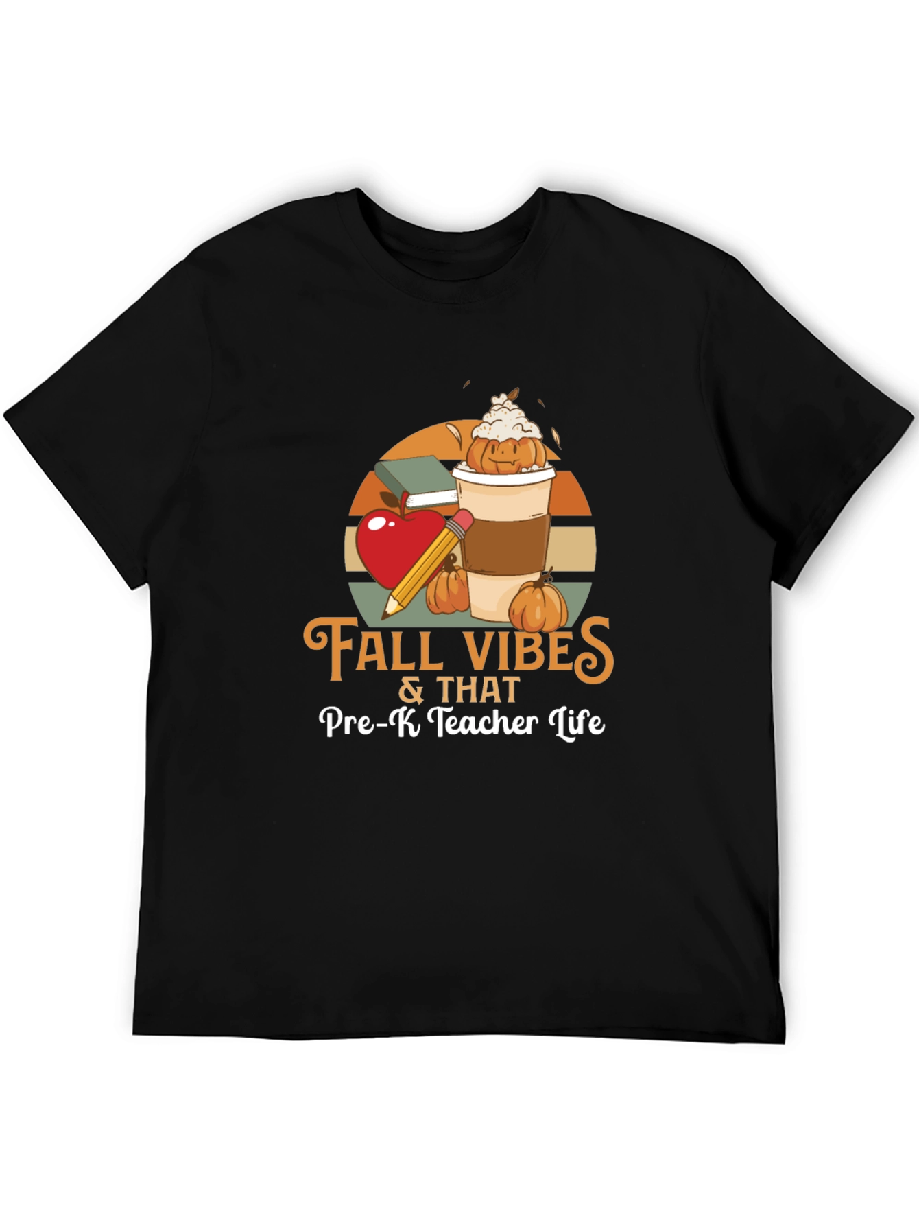 Black Fall Vibes Pre-K Teacher Life T-Shirt view 5