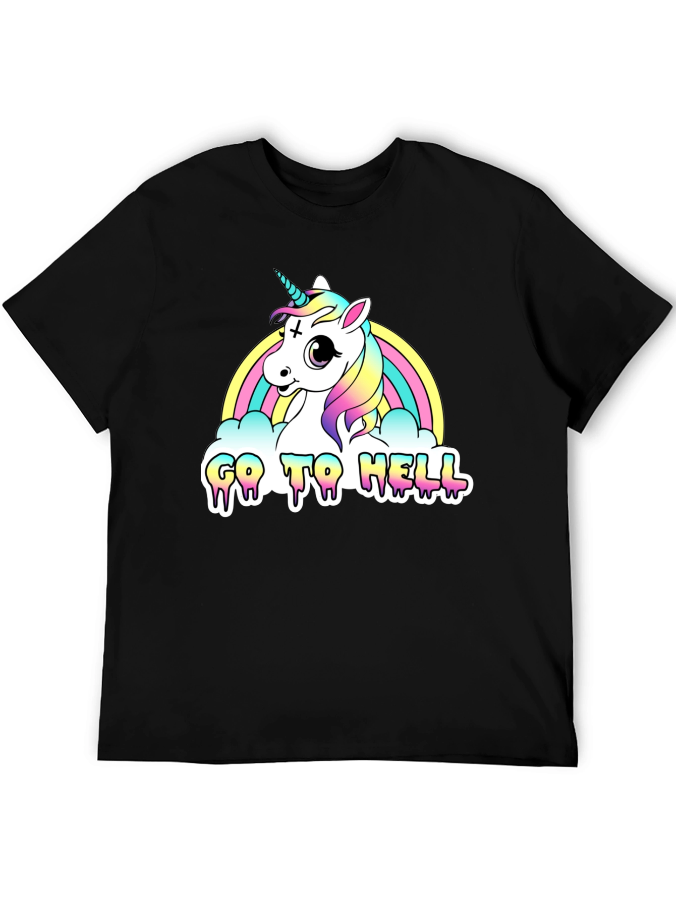 Black Unicorn Rainbow "Go To Hell" Black Graphic Tee view 5