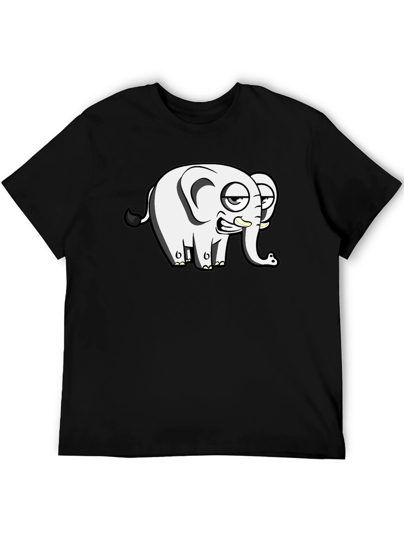 Black Funny Elephant Cartoon Black T-Shirt view 5