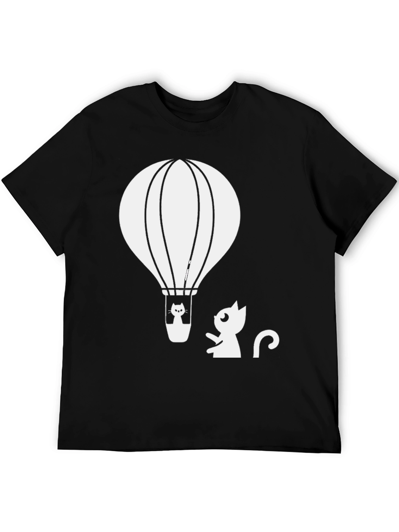 Black Cat Hot Air Balloon Graphic Tee - Black Cotton T-Shirt view 5