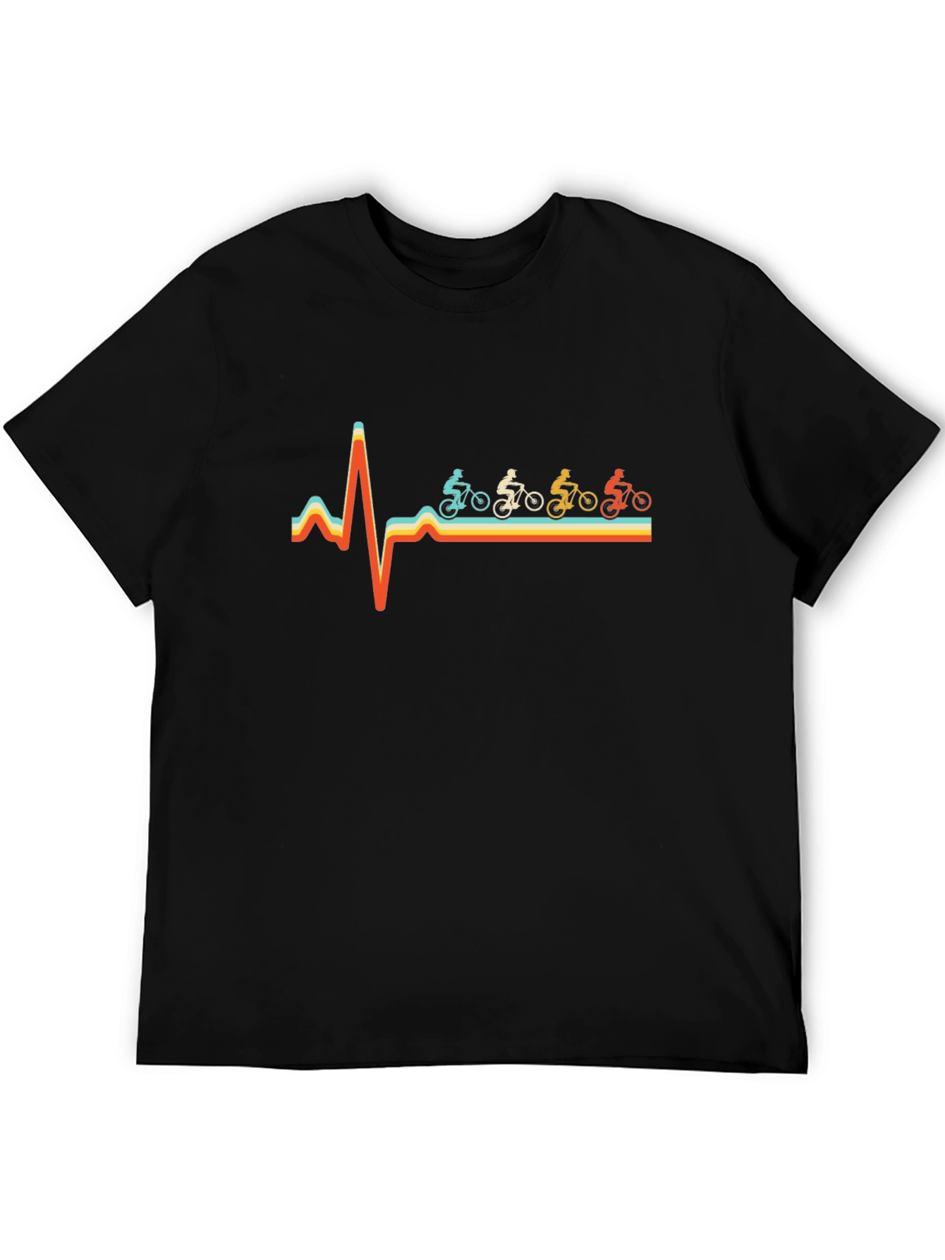 Black Cycling Heartbeat T-Shirt - Retro Design view 5