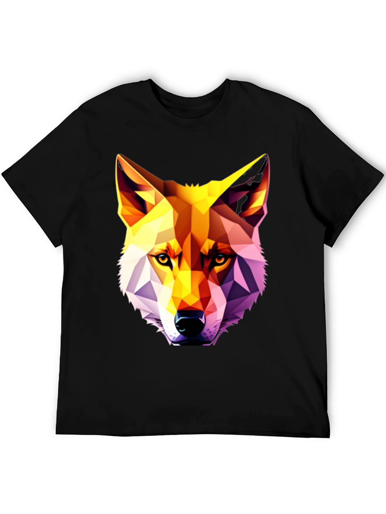 Black Geometric Wolf Graphic Tee - Modern Art Shirt view 5