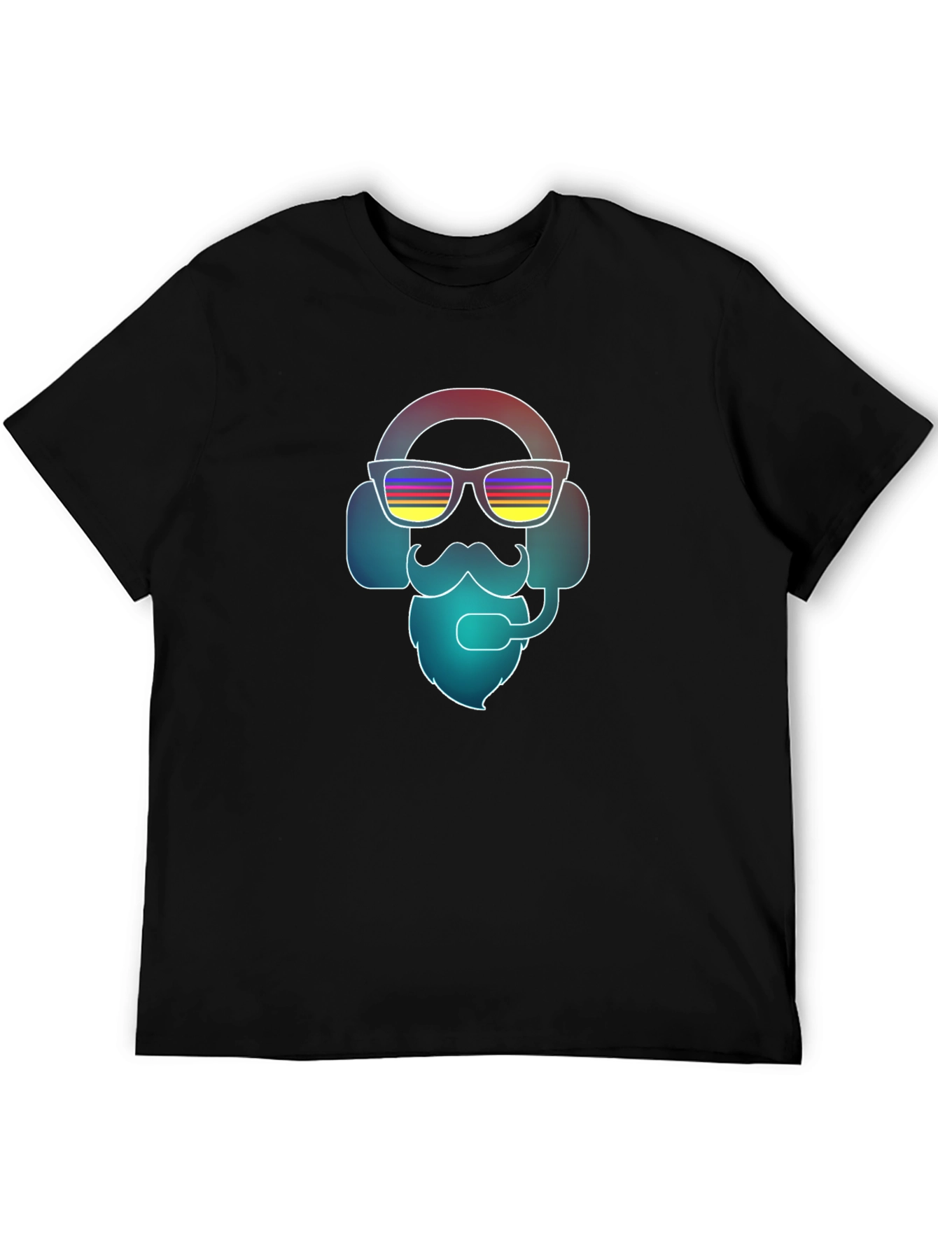 Black Cool Retro Gamer T-Shirt - Bearded Headphone Design view 5