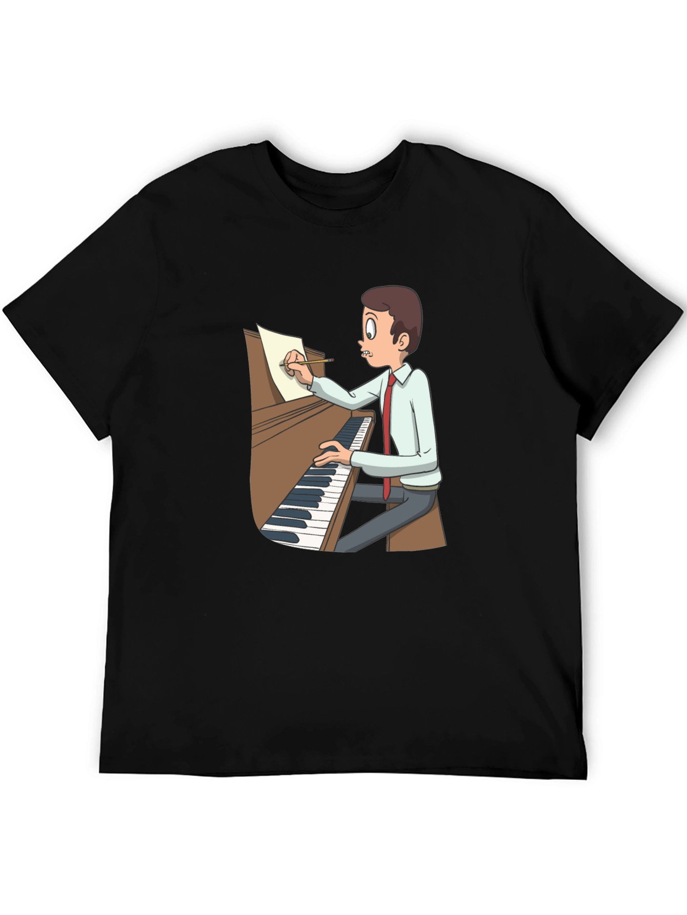 Black Cartoon Pianist T-Shirt - Music Lover Tee view 5
