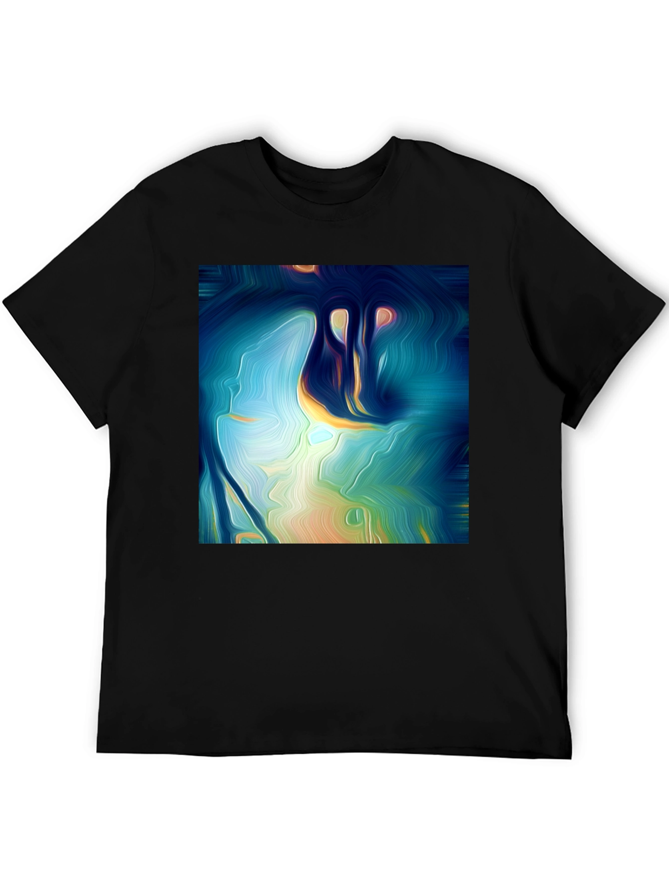 Black Abstract Art Tee: Vivid Design, Soft Cotton, Classic Fit view 5