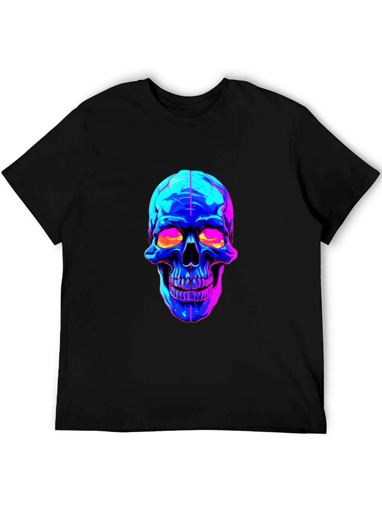 Black Neon Skull Graphic Black T-Shirt view 5