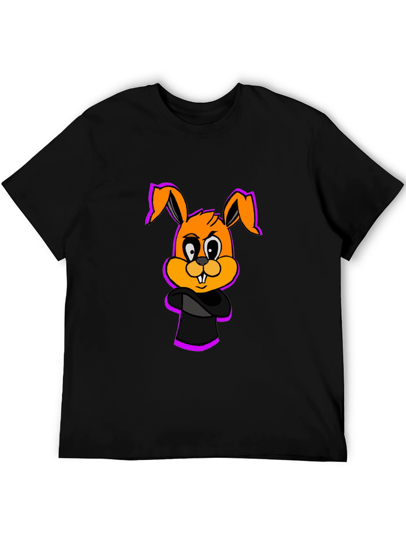 Black Cartoon Bunny Graphic Black T-Shirt view 5