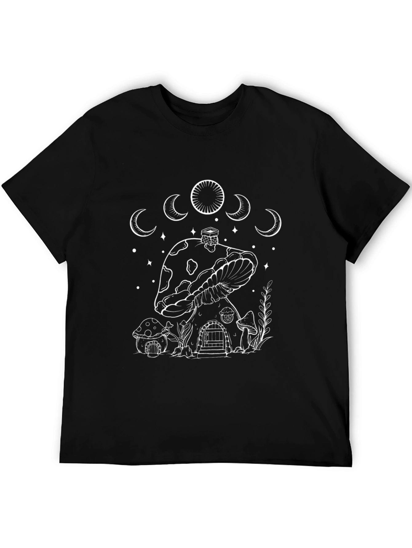 Black Mushroom House Graphic Tee - Black Cotton T-Shirt view 5