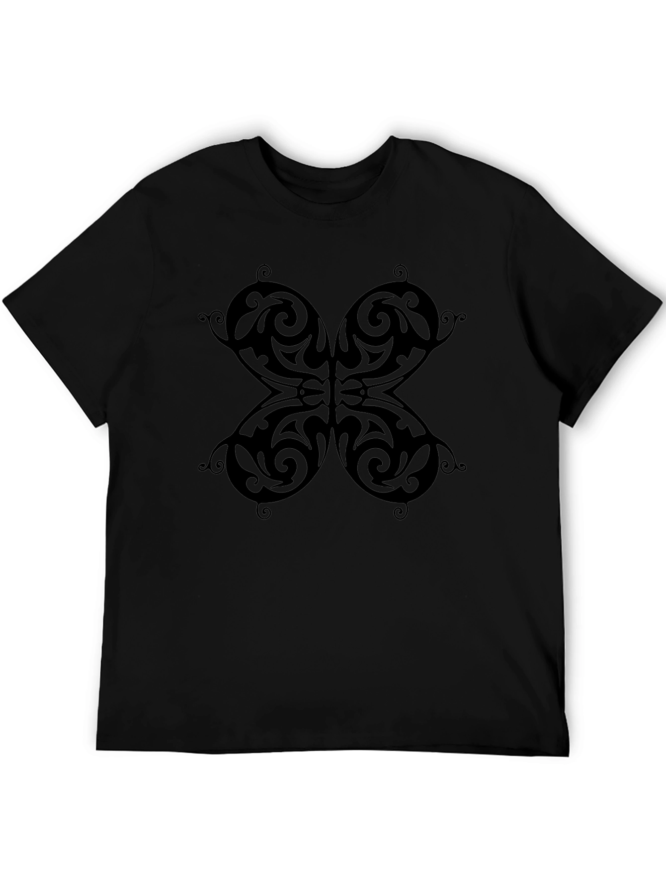 Black Butterfly Patterned Black T-Shirt view 5