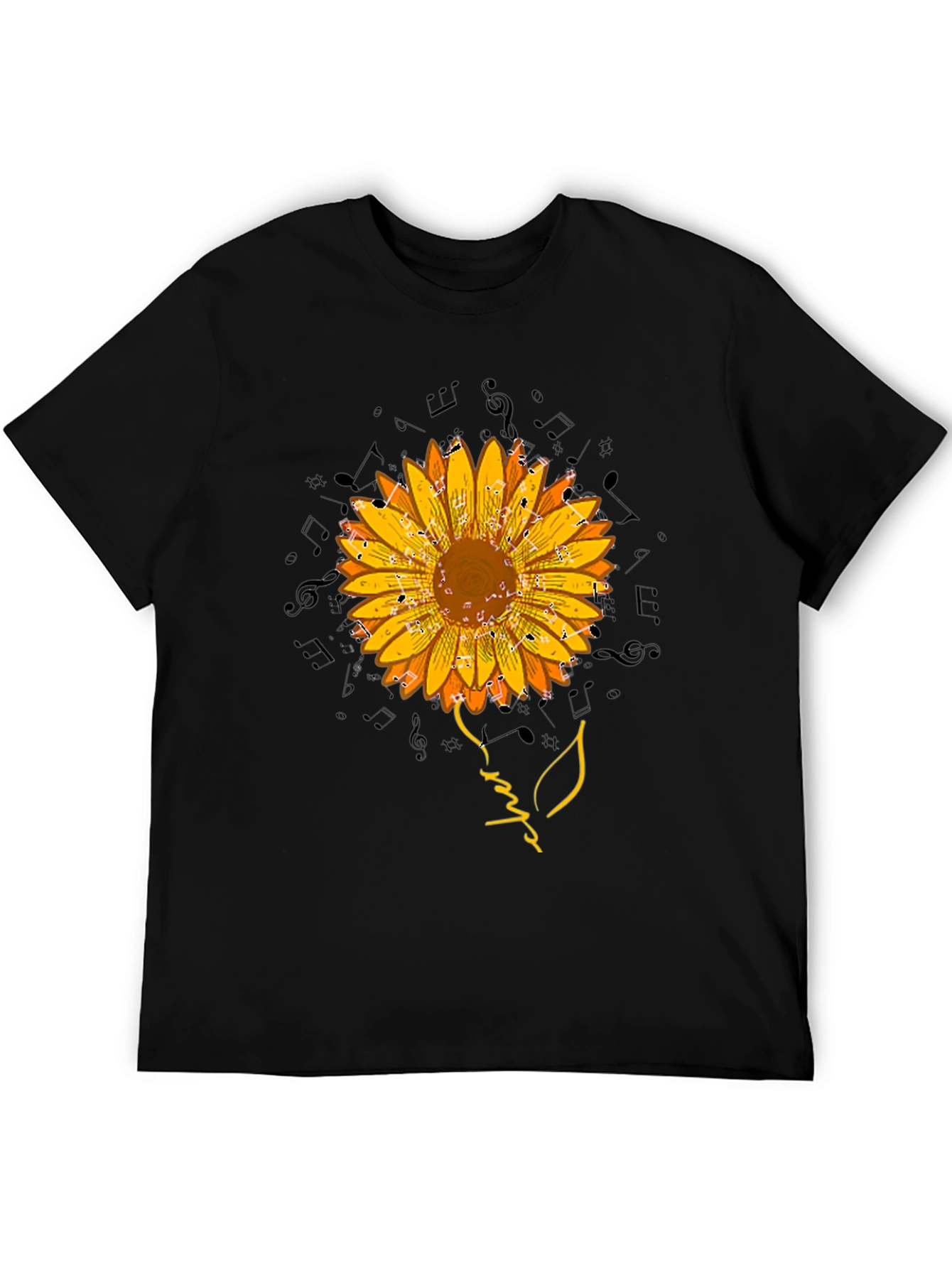 Black Sunflower Music Note Graphic Tee view 5