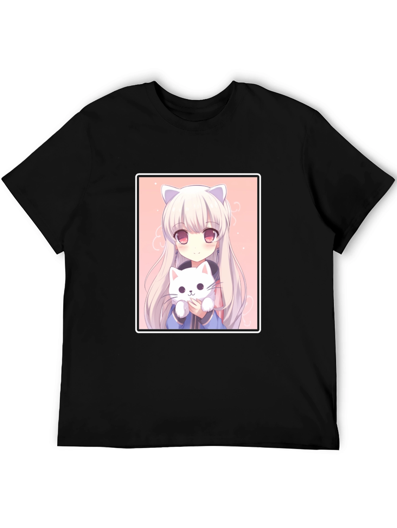 Black Anime Cat Girl T-Shirt - Soft Cotton Blend view 5