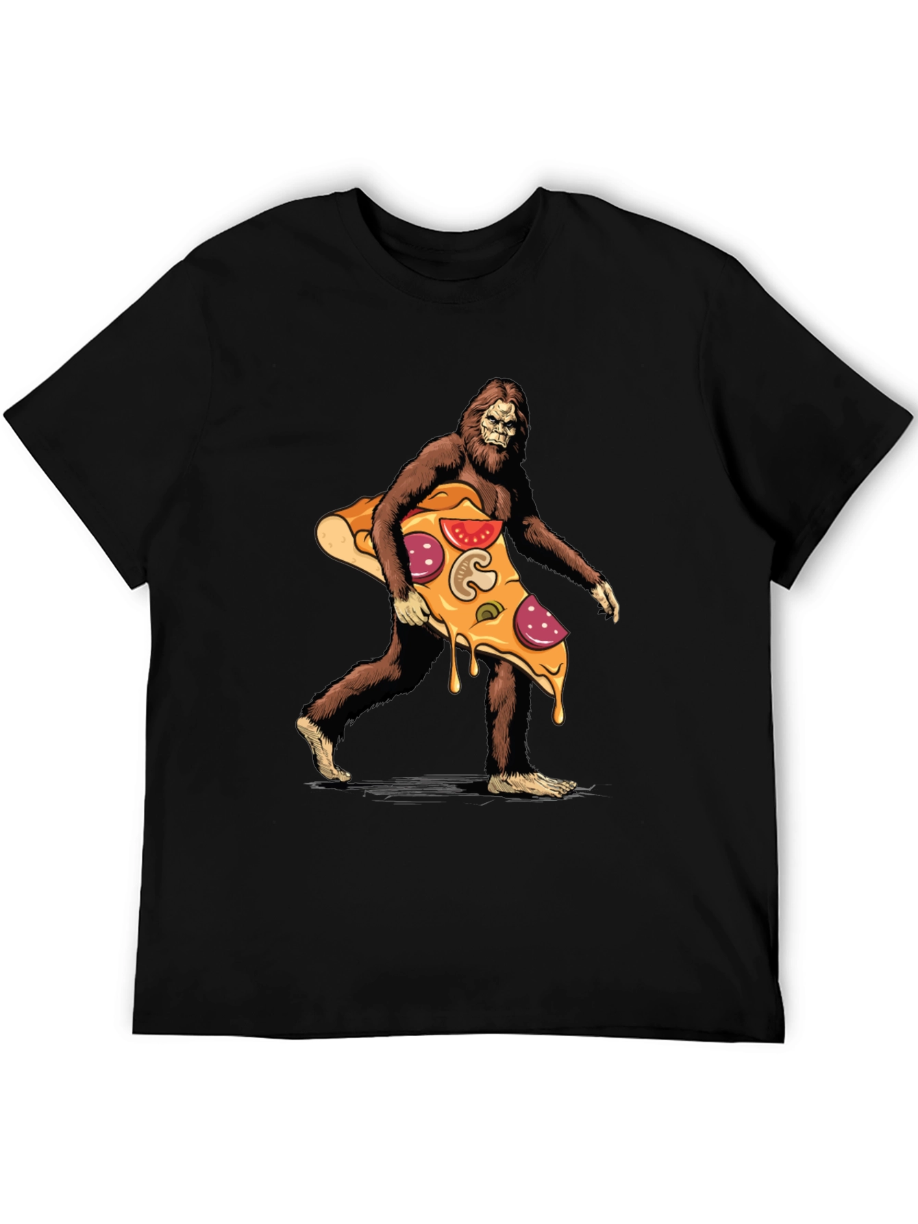 Black Bigfoot Pizza T-Shirt - Funny Graphic Tee view 5