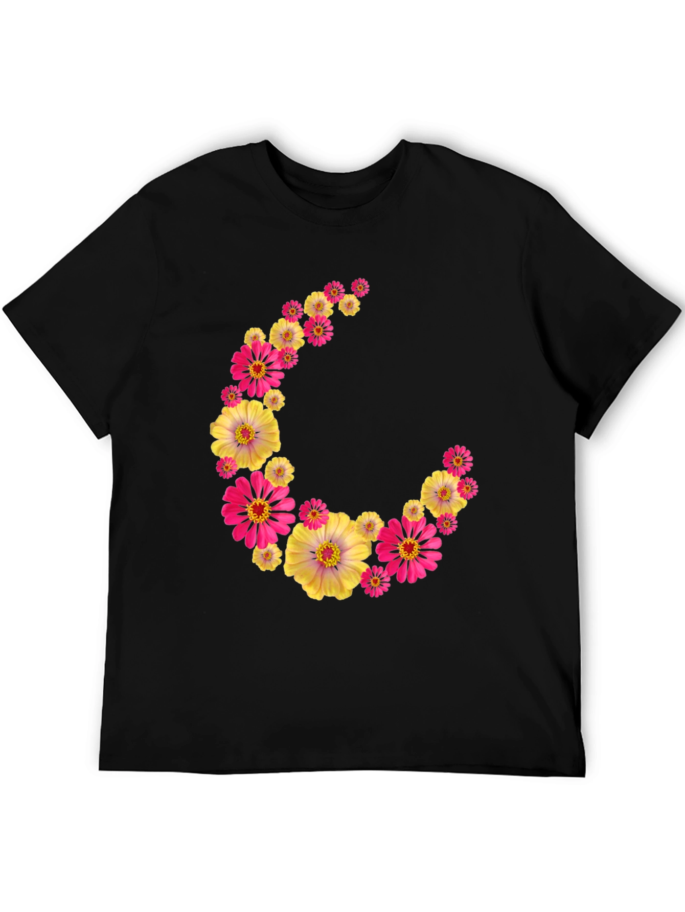 Black Floral Crescent Moon Black T-Shirt view 5