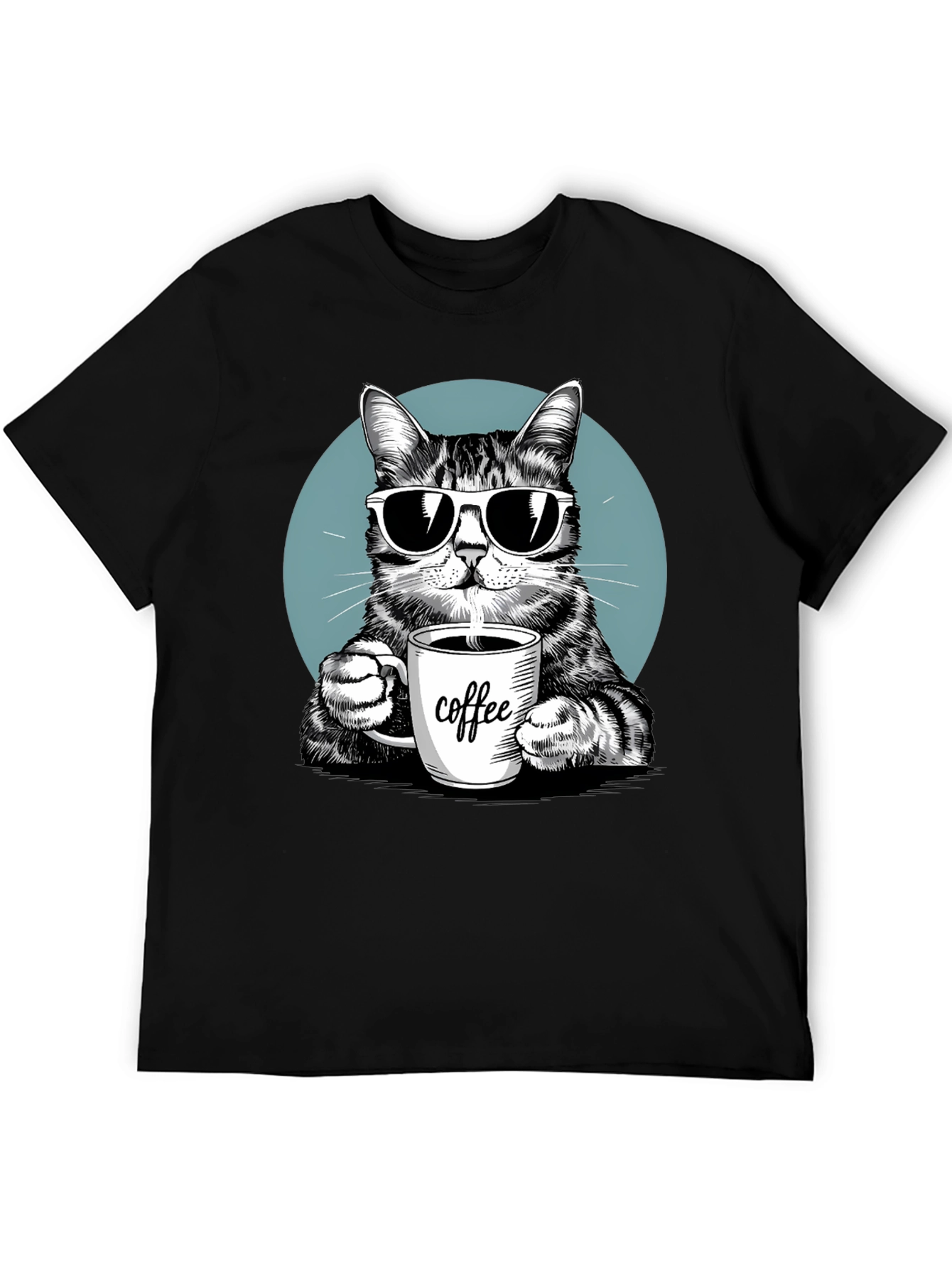 Black Cool Cat Coffee Lover Graphic T-Shirt view 5