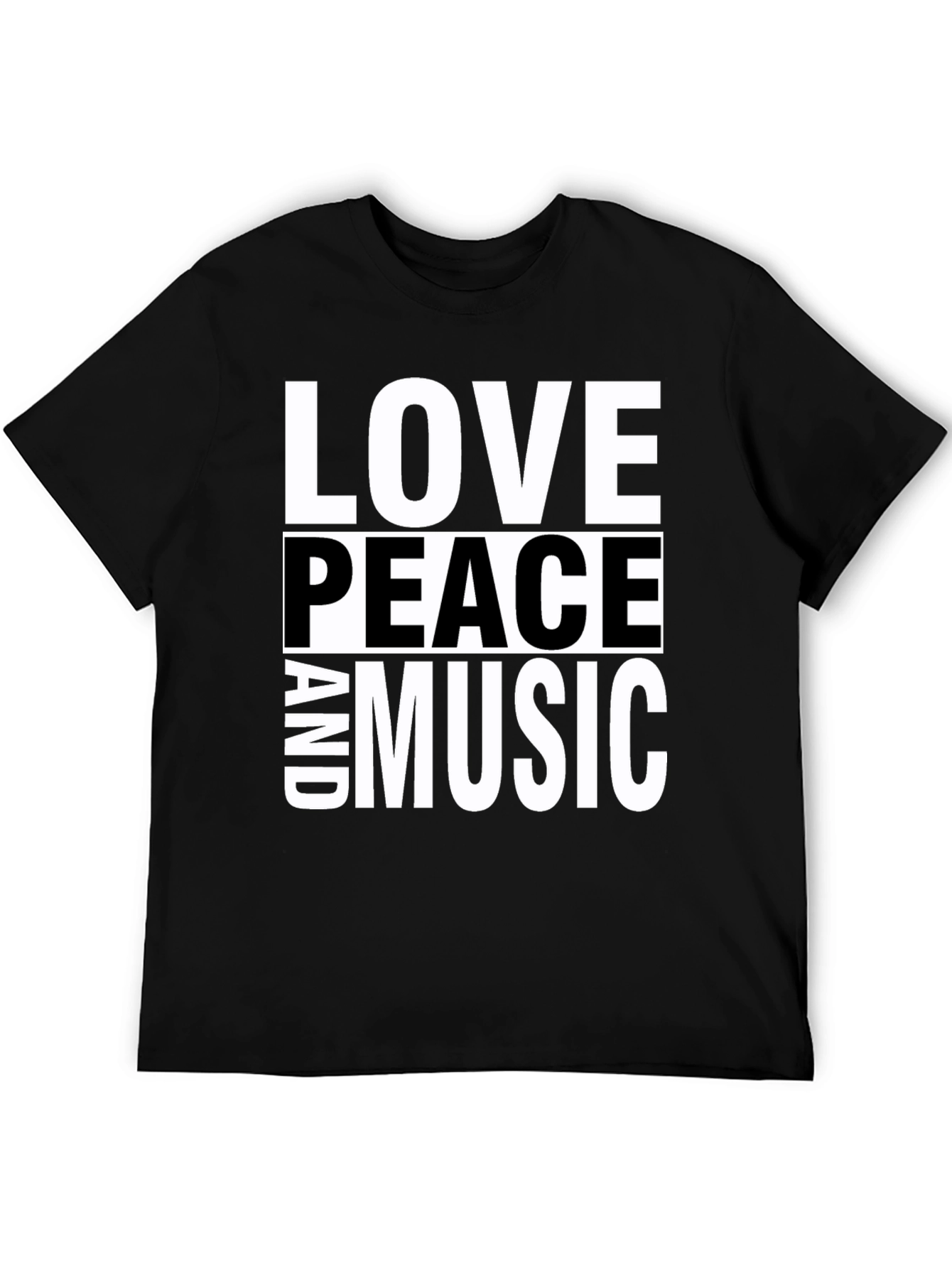 Black Love Peace and Music Black Graphic T-Shirt view 5