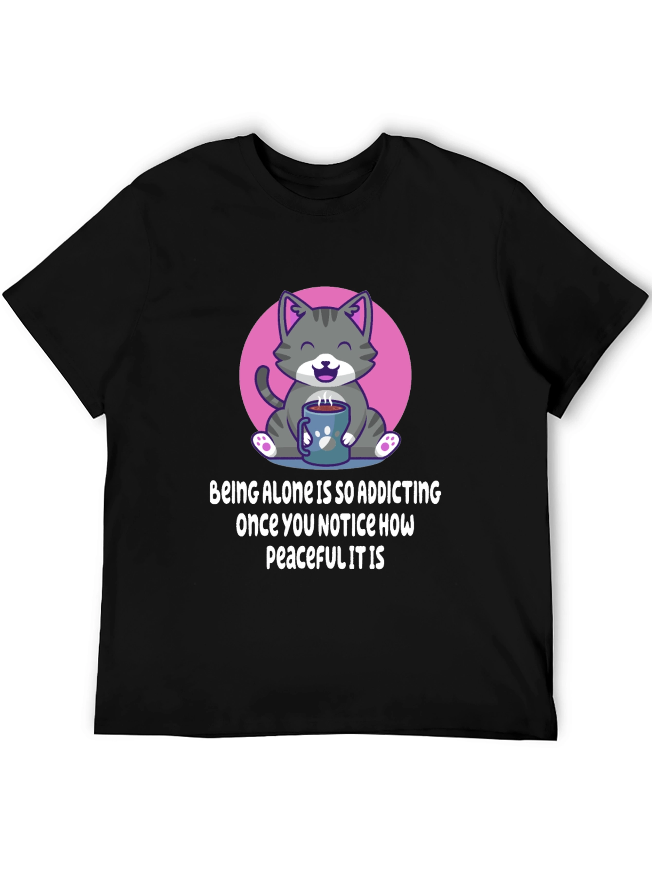 Black Cute Cat Coffee T-Shirt: Peaceful Alone Time view 5