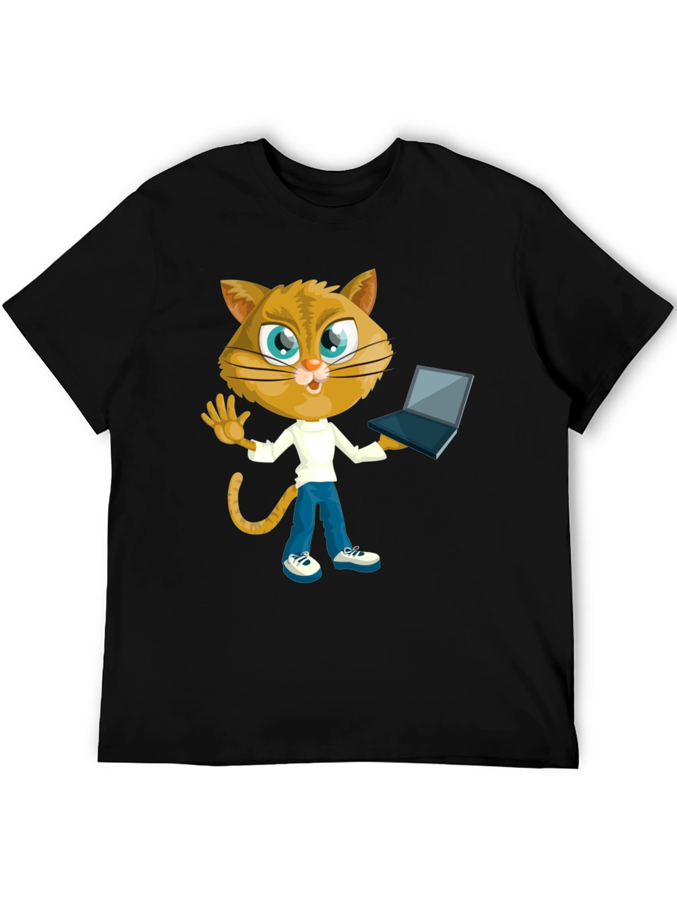 Black Cat Laptop T-Shirt: Funny Graphic Tee for Cat Lovers view 5