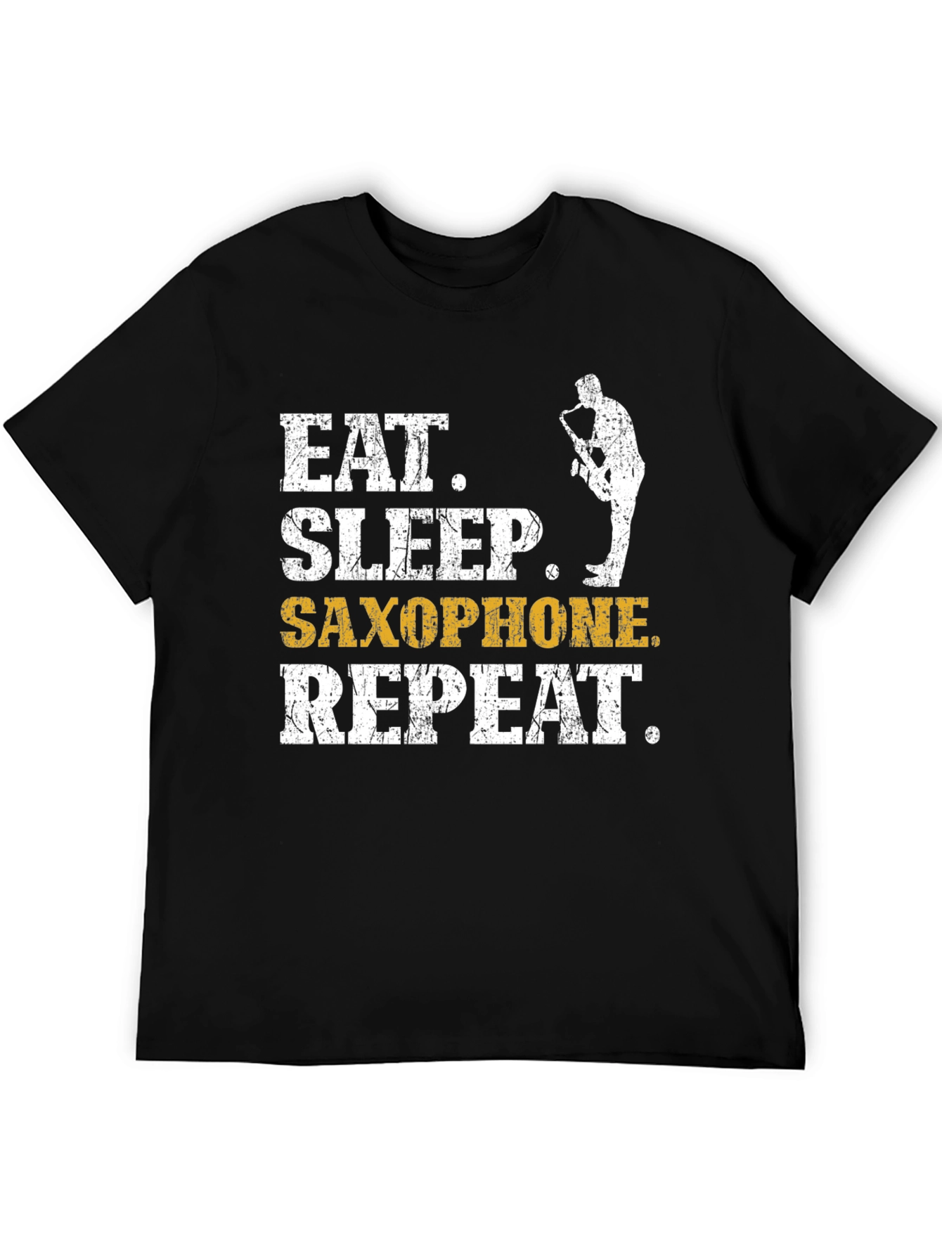 Black Eat Sleep Saxophone Repeat T-Shirt - Musician Tee view 5