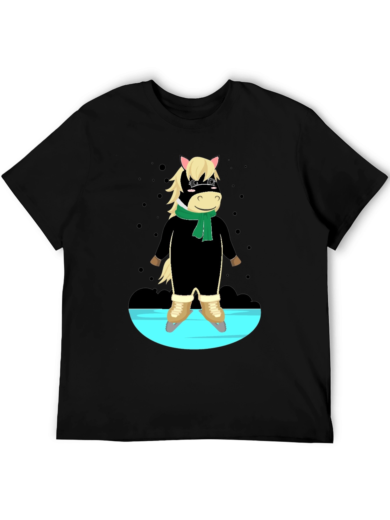 Black Skating Horse Graphic Tee - Quirky Cartoon Shirt view 5