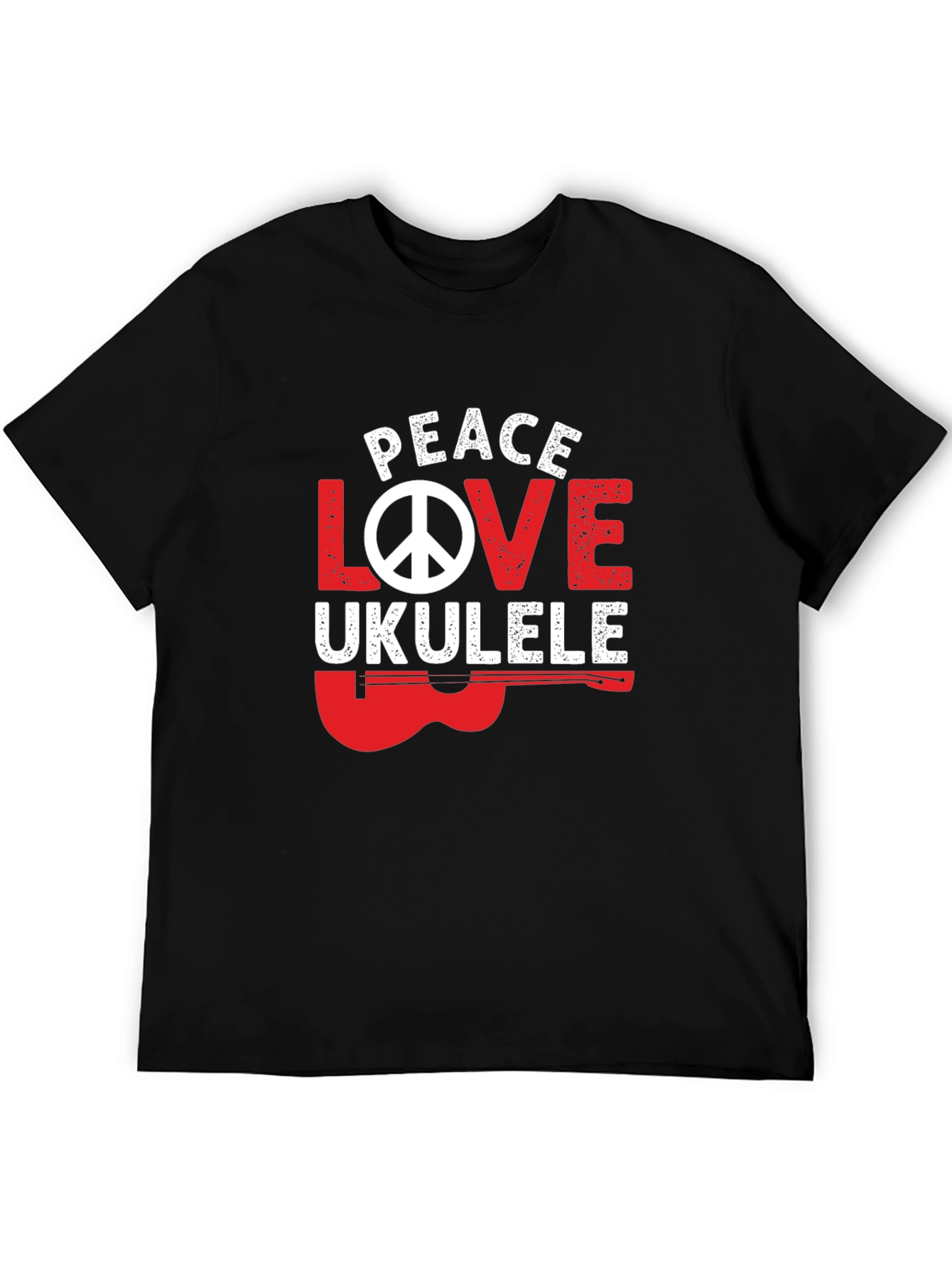 Black Peace Love Ukulele Graphic T-Shirt view 5