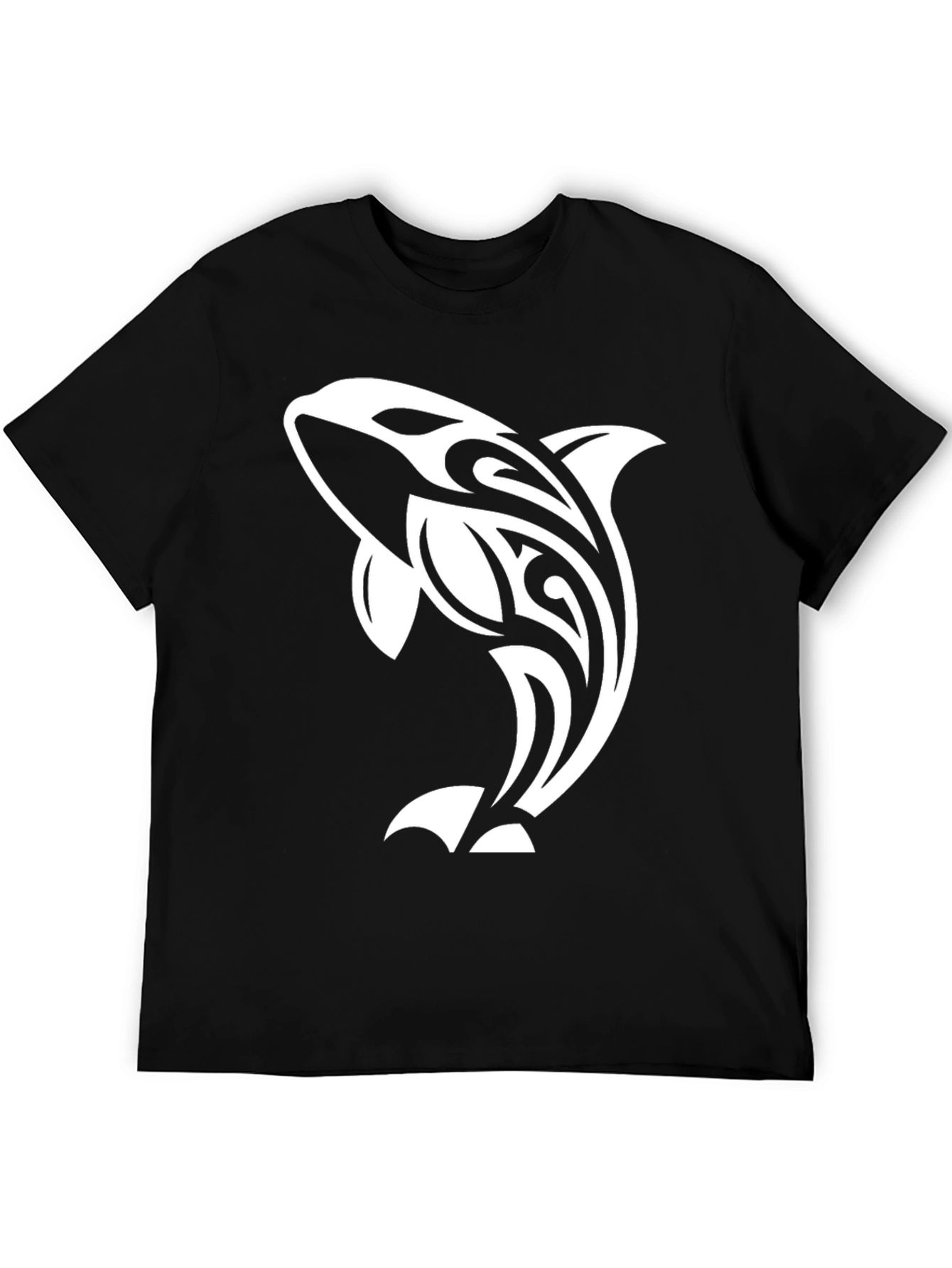 Black Orca Whale Tribal Design Black T-Shirt view 5