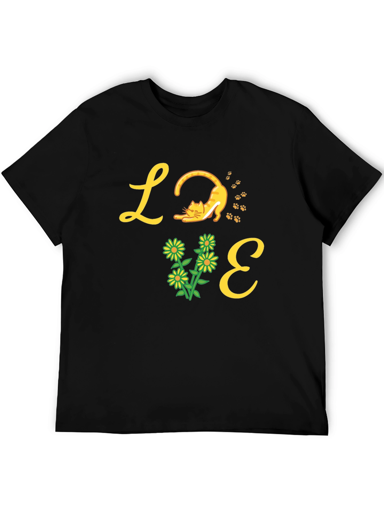 Black Love Cat & Flower Graphic T-Shirt - Black view 5