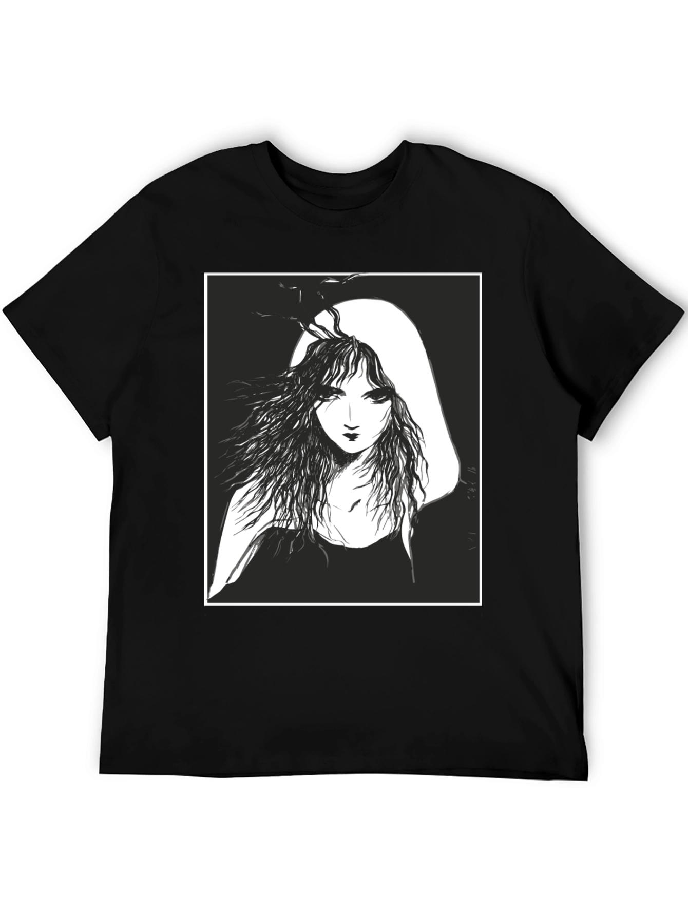 Black Ethereal Woman Graphic Tee - Black Cotton T-Shirt view 5