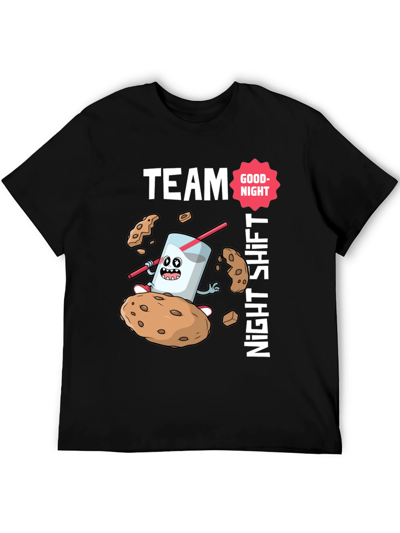 Black Team Night Shift Cookie & Milk T-Shirt view 5