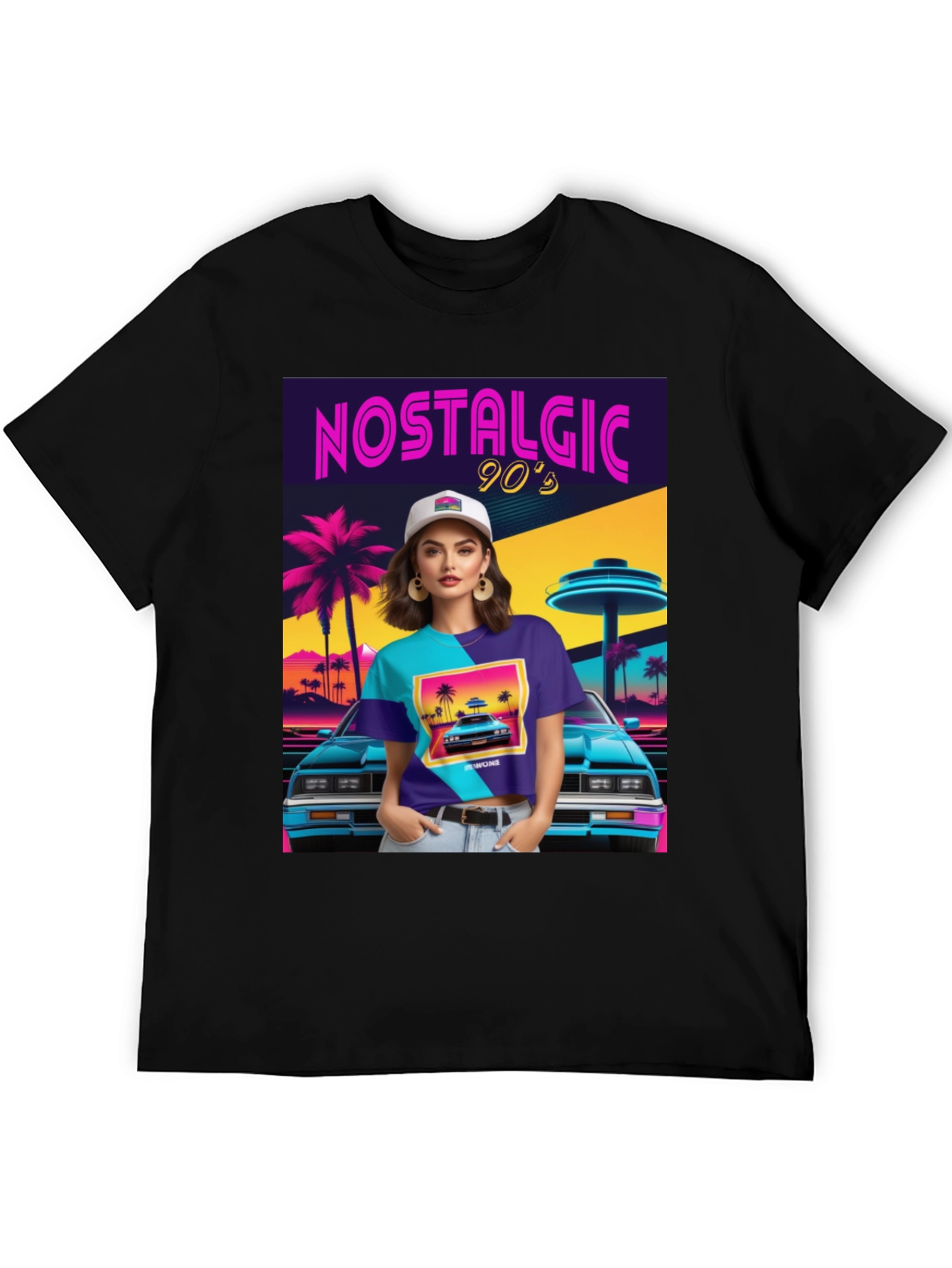 Black Nostalgic 90s Graphic T-Shirt - Retro Design view 5