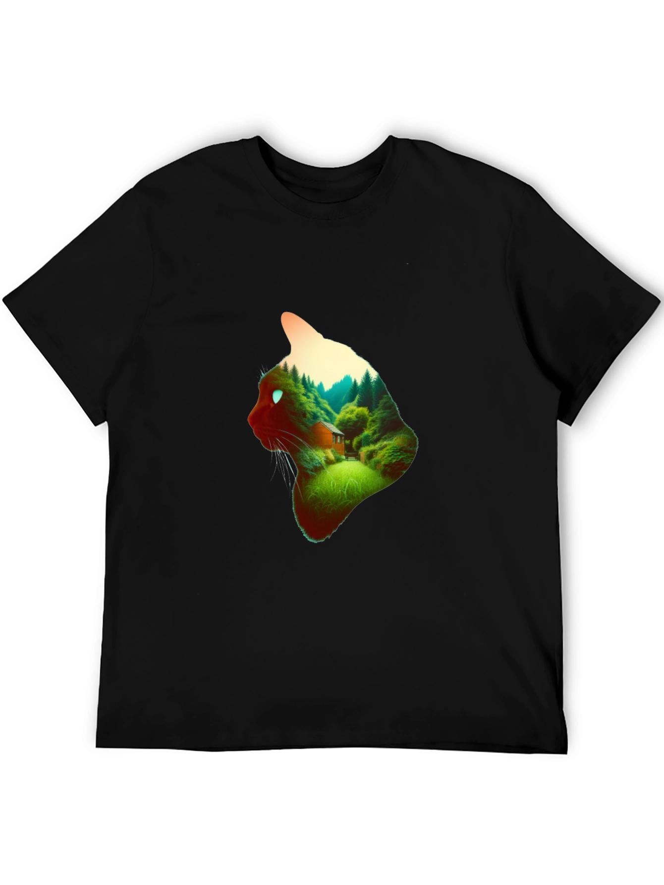 Black Cat Forest T-Shirt - Nature Lover Tee view 5