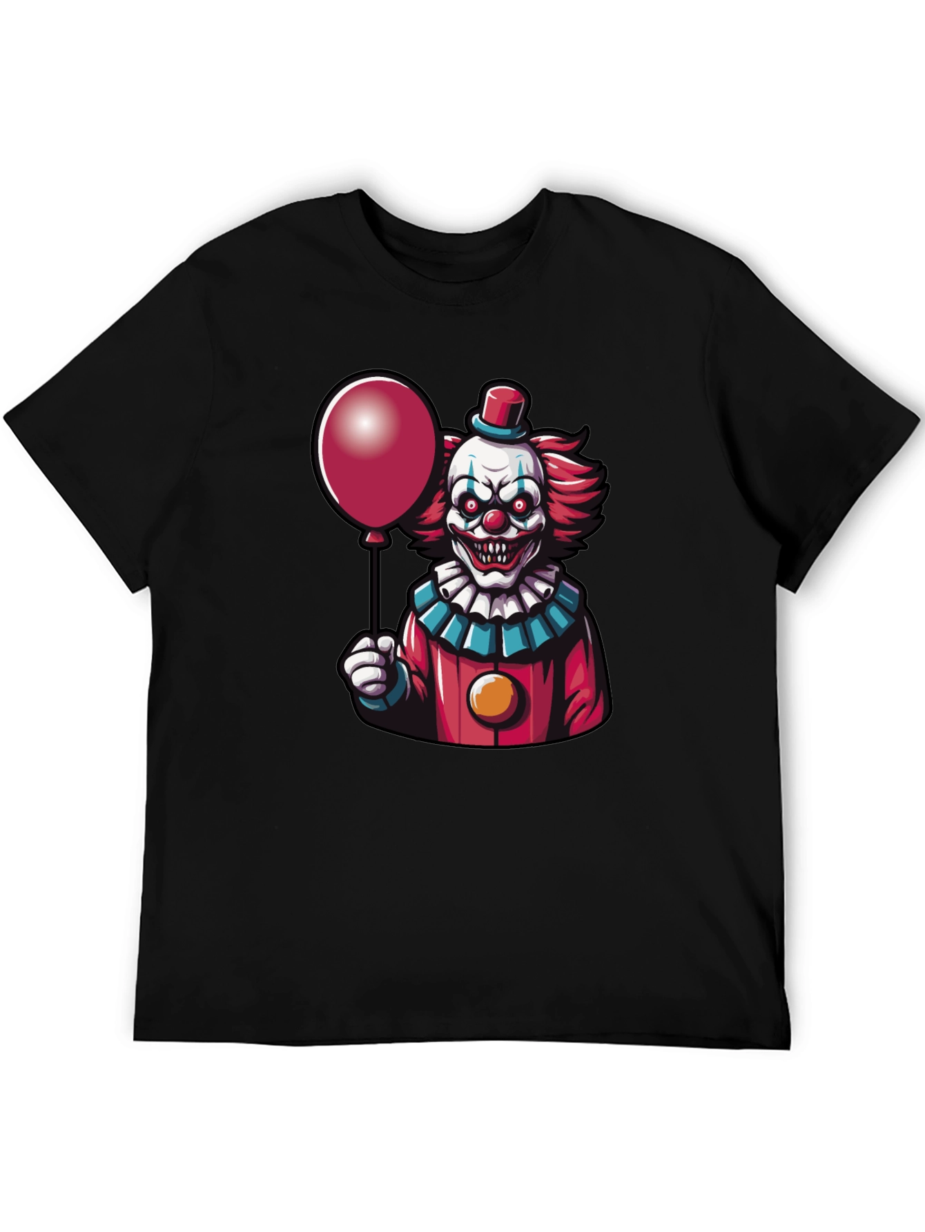 Black Creepy Clown Graphic Tee - Horror Balloon T-Shirt view 5