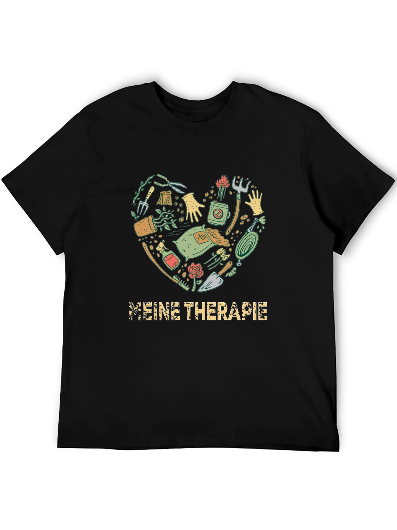 Black Gardening Therapy T-Shirt - Heart Design view 5