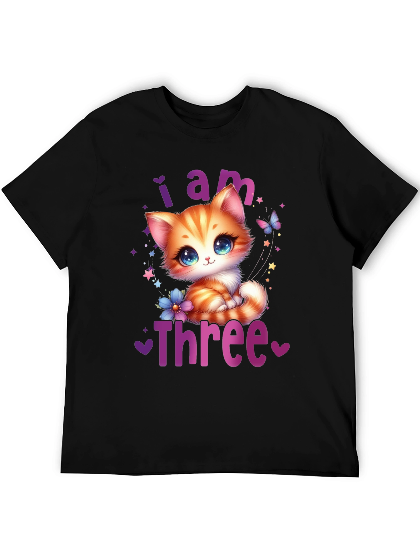 Black Cute "I am Three" Birthday Kitten T-Shirt view 5