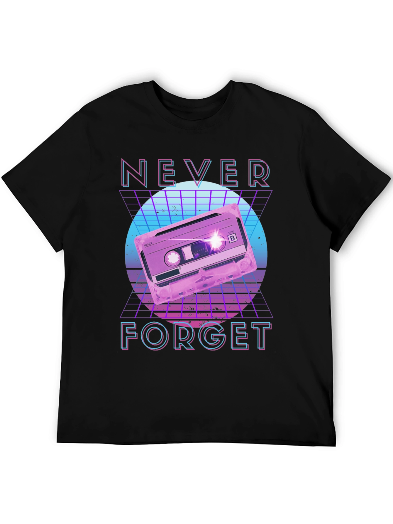 Black Retro 80s Cassette Tape Never Forget Graphic Tee view 5