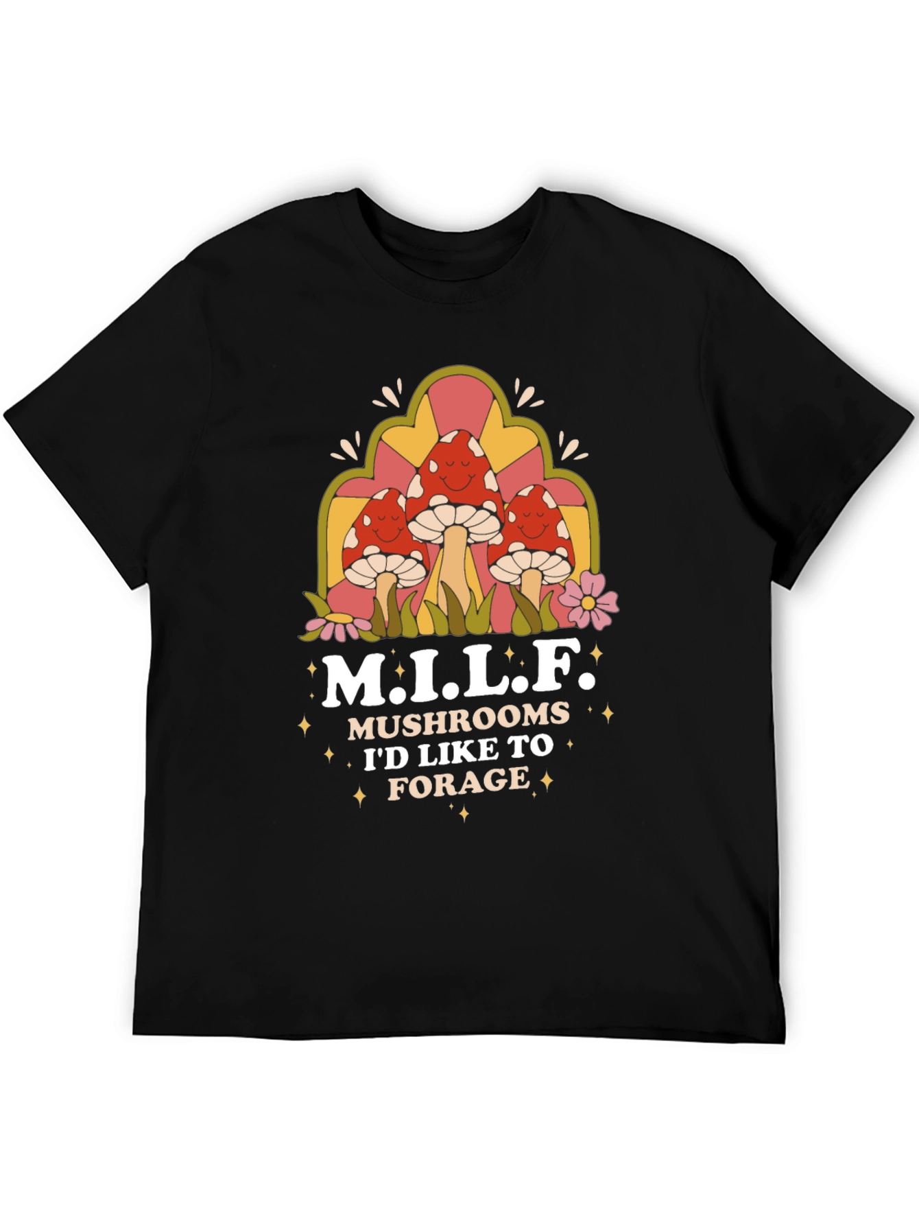 Black M.I.L.F Mushrooms Black T-Shirt view 5