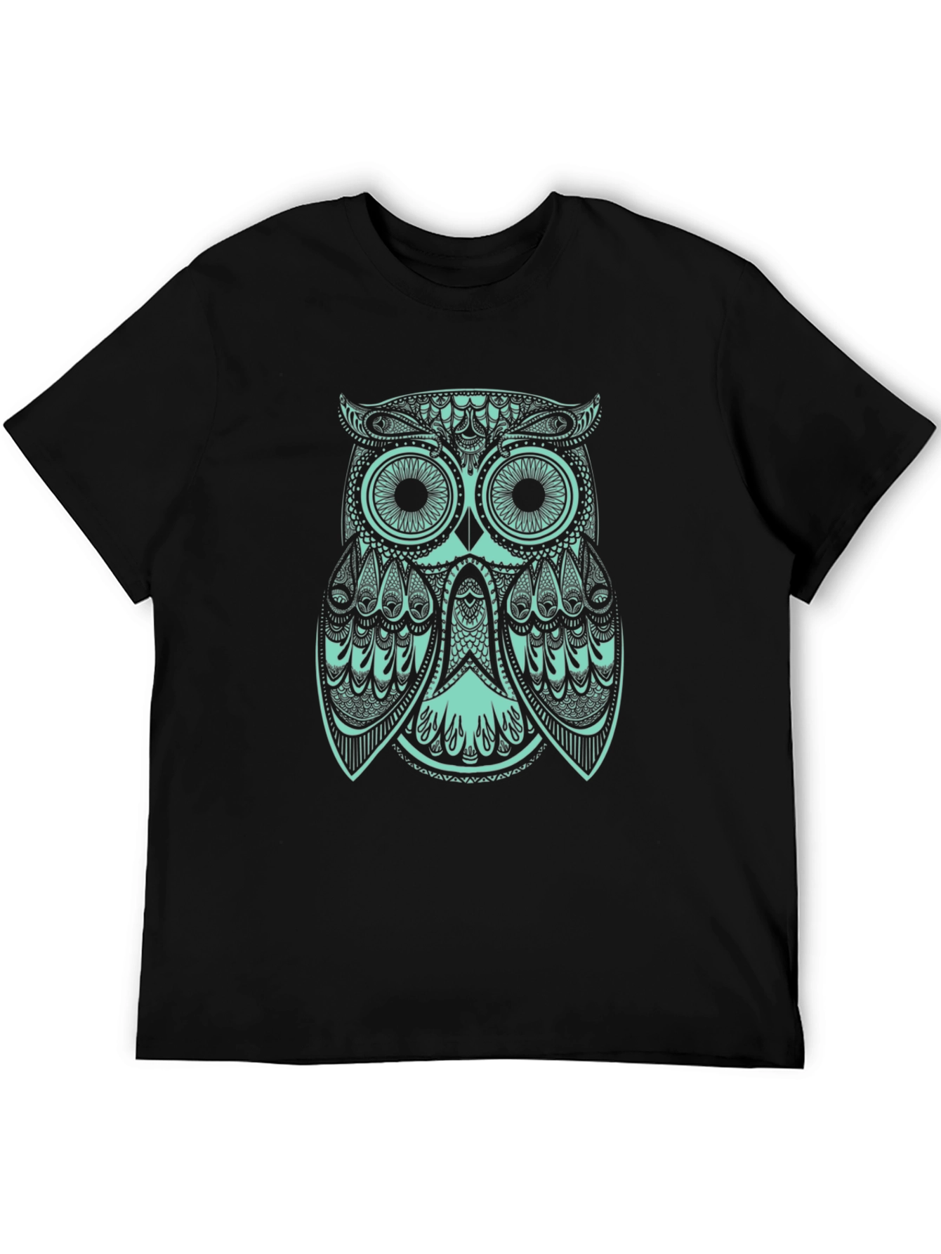 Black Geometric Owl Print Black T-Shirt view 5