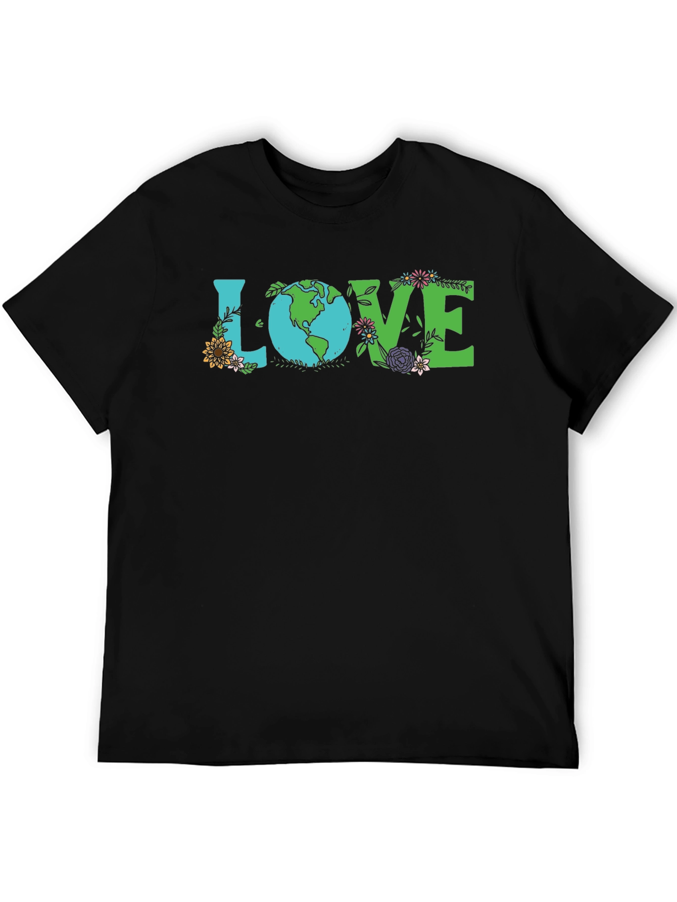 Black Love Earth T-Shirt - Floral Design view 5